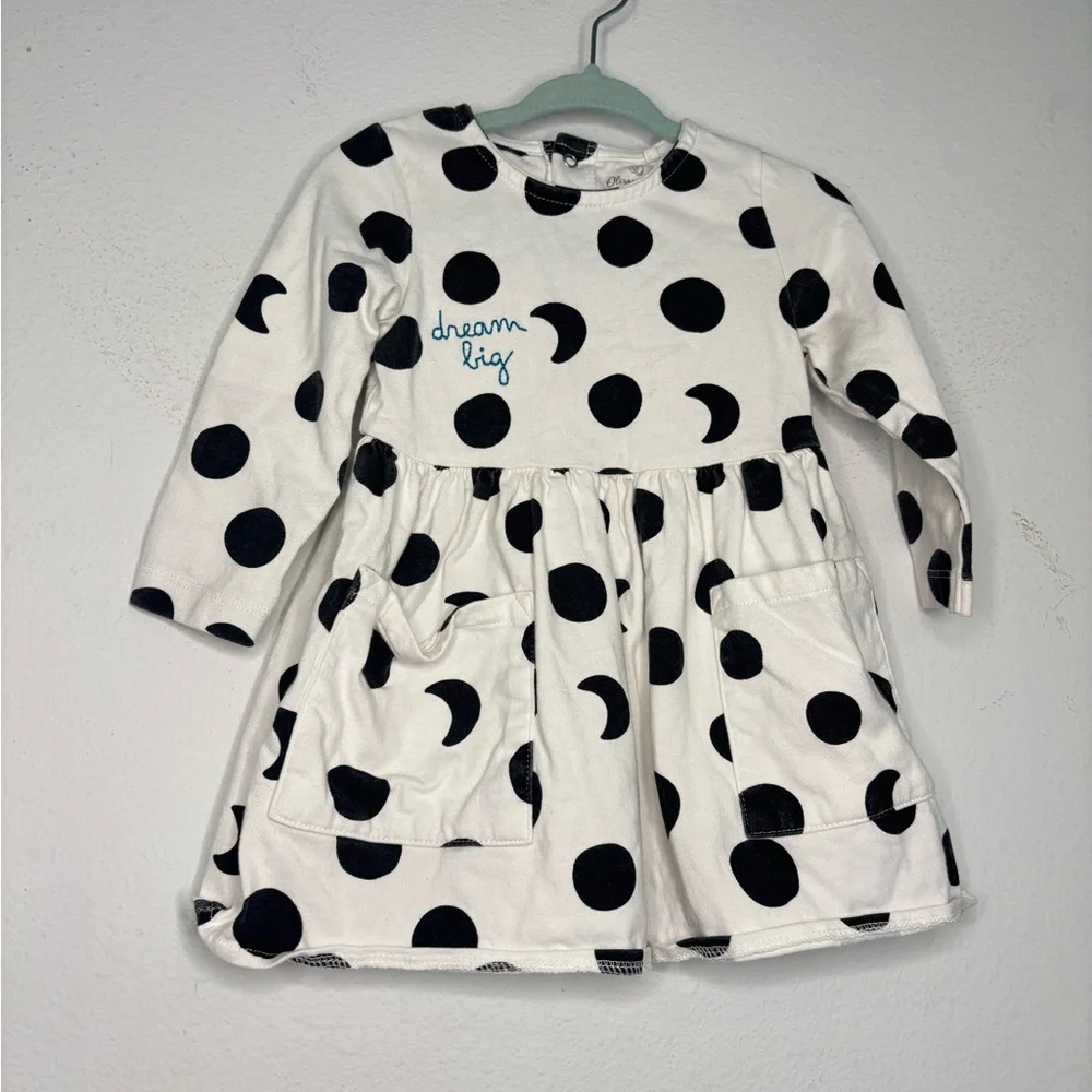 OLIVER & RAIN BLACK & WHITE POLKA DOT DREAM BIG BABY GIRLS DRESS SZ 12 MONTHS